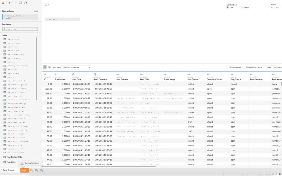 Tableau mysql database