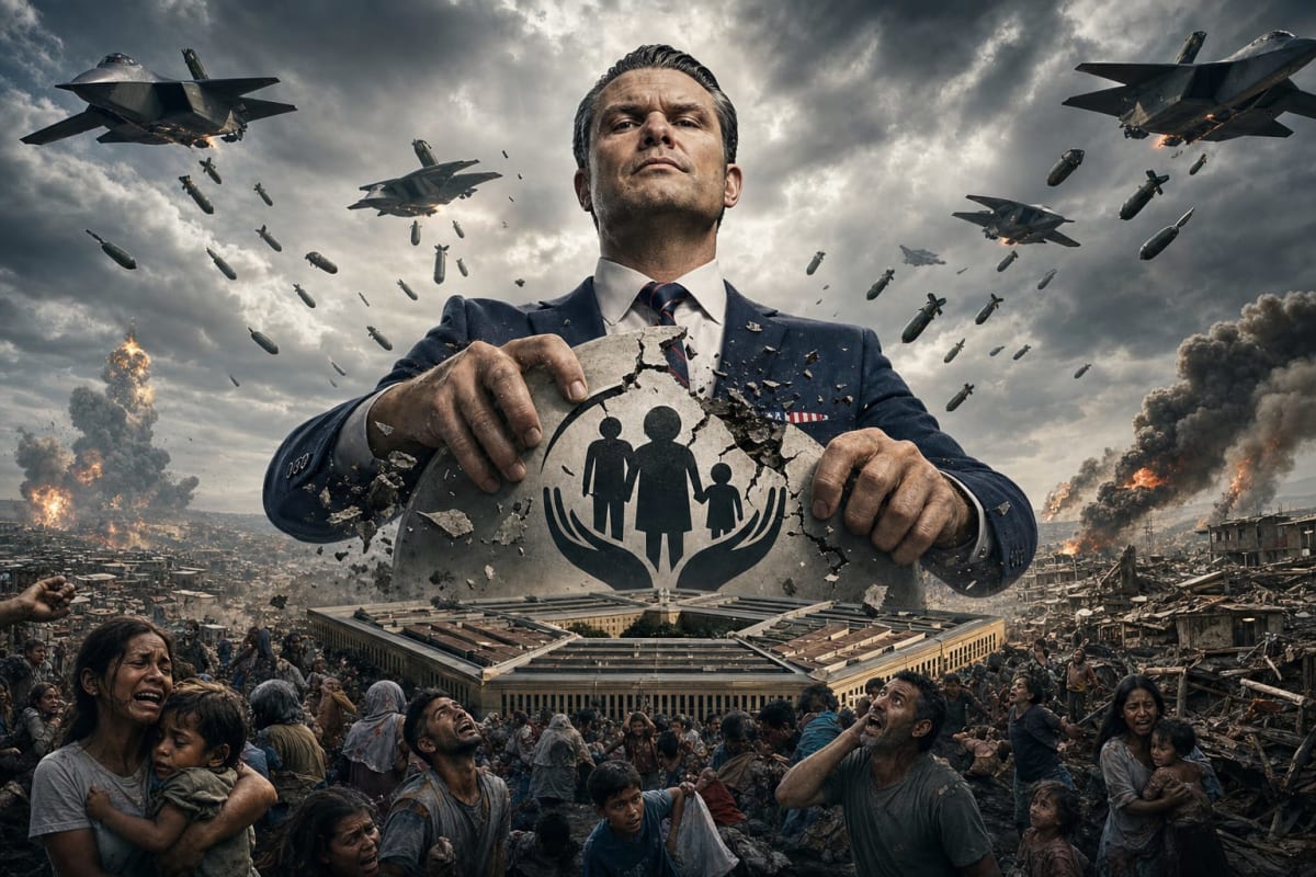 Secretary of War Pete Hegseth Instructs Pentagon to Scrap Civilian Protection as U.S. Bombs Rain on the Global Poor