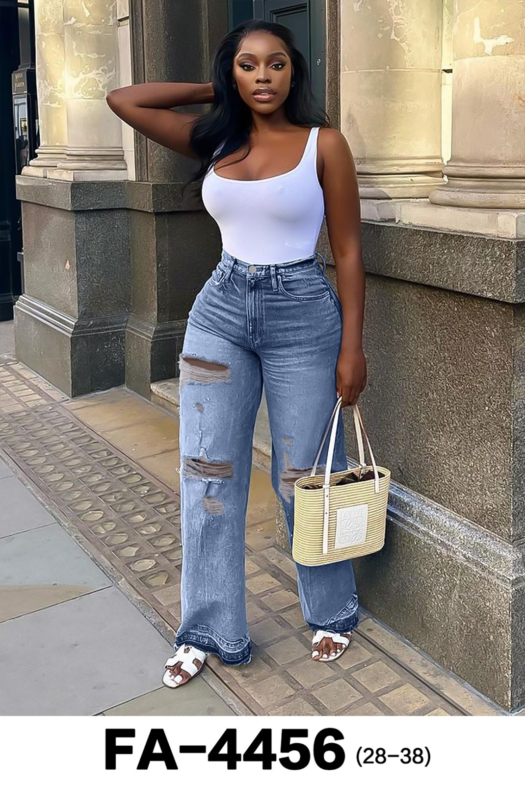 Waisted Distressed Denim Jeans