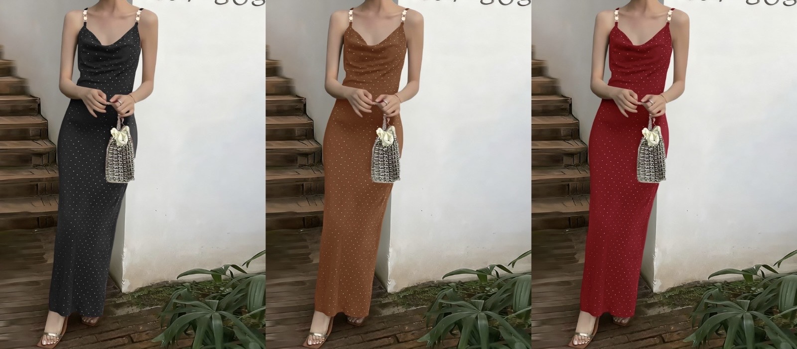 Pearl Strap Satin Maxi Slip Dress