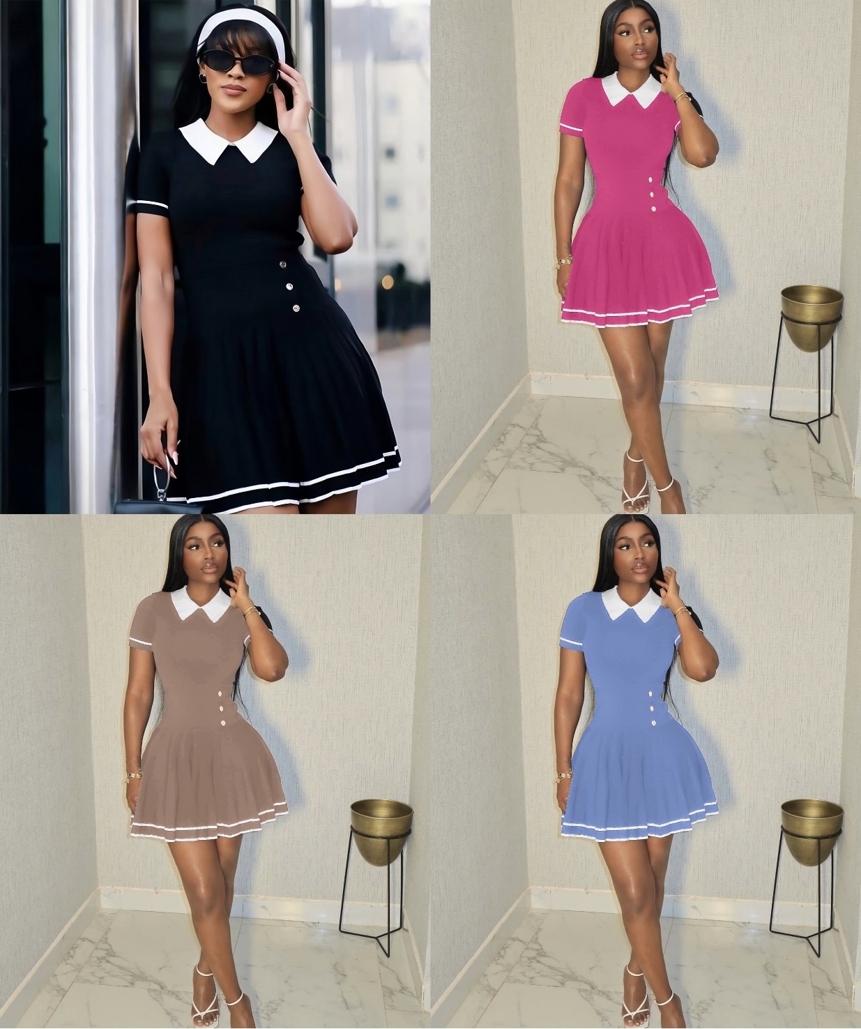 Elegant Collar Button Skater Dress