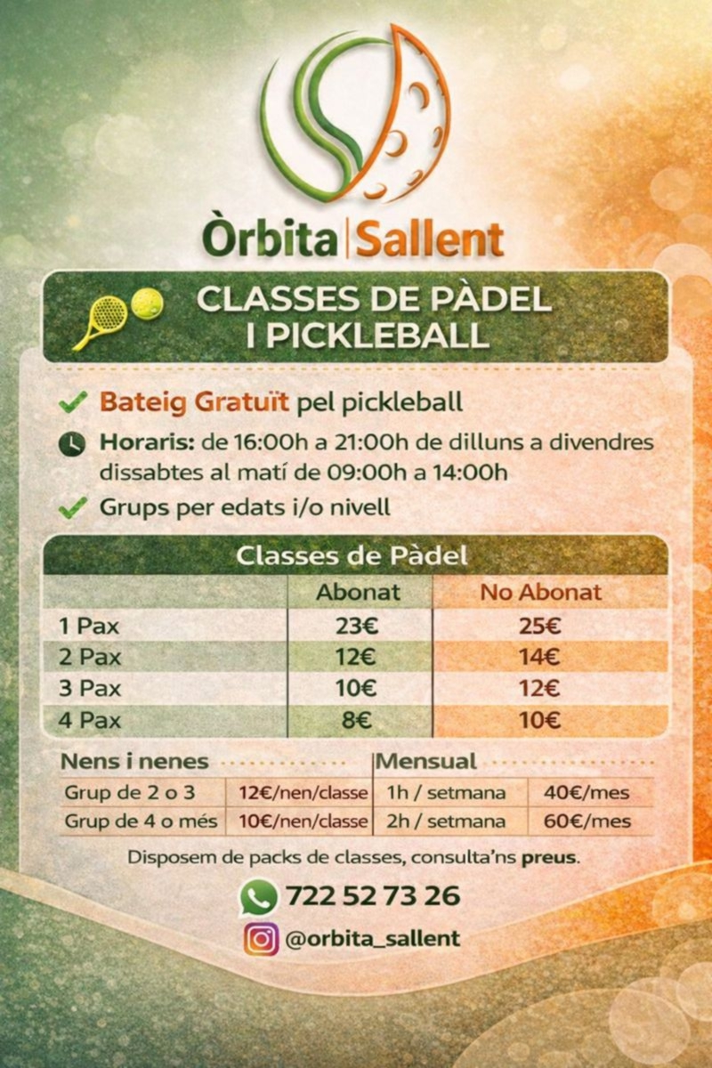 Cartell de classes de pàdel i pickleball