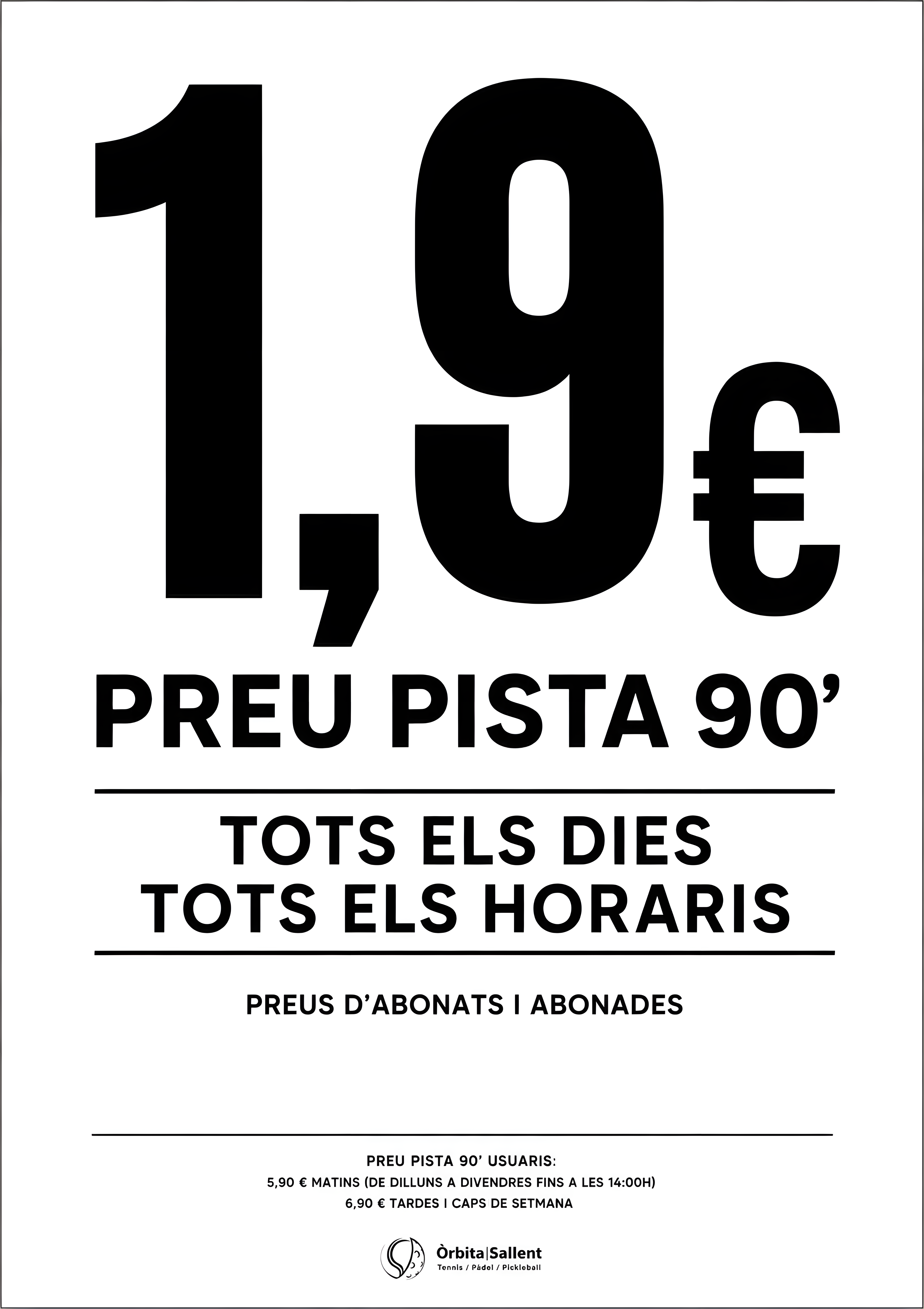 Cartell de tarifes actualitzades del club Òrbita
