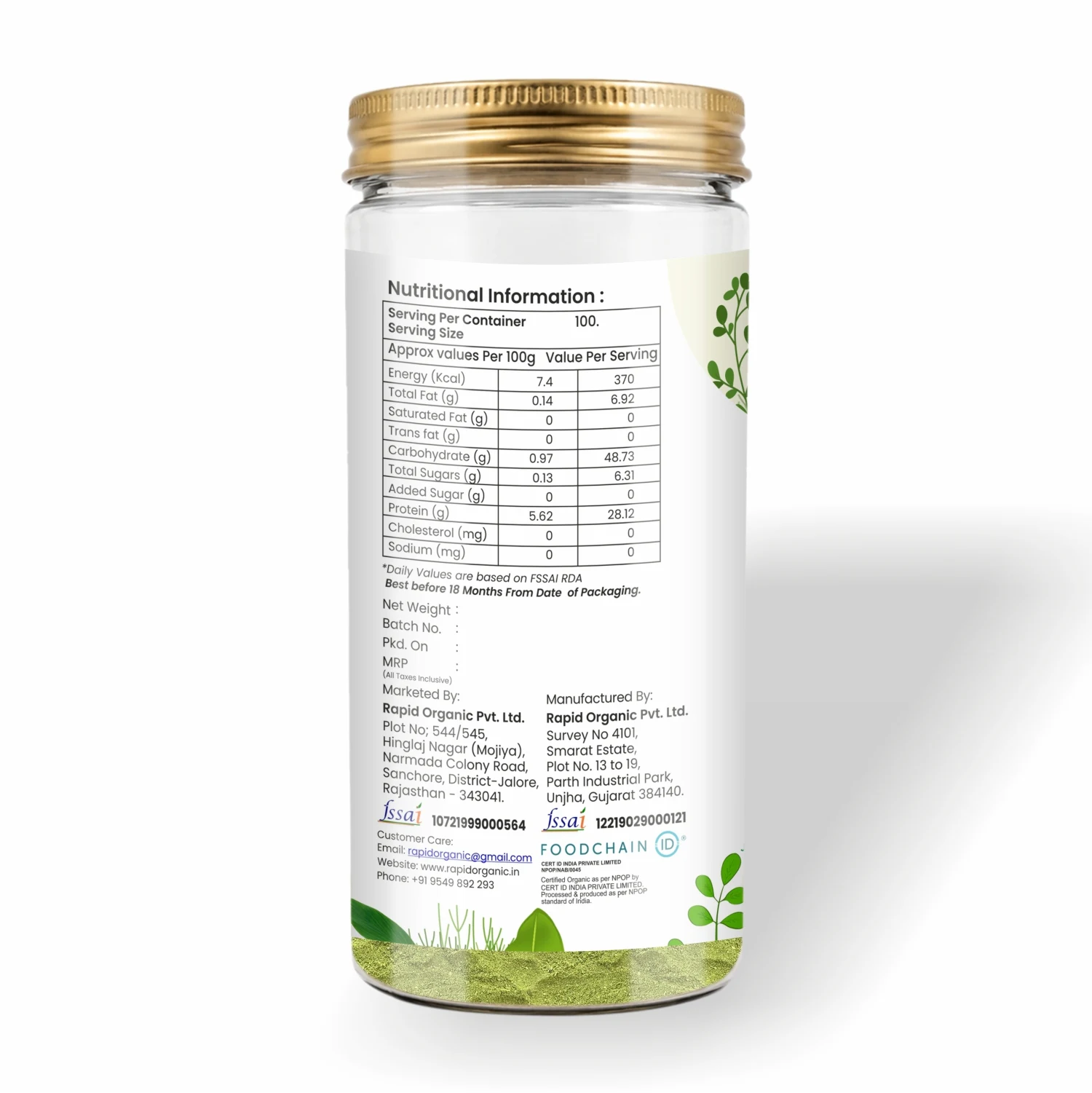 Organic Moringa Powder - 150g, Essential Nutrition Superfood, Helps Naturally Boost Energy Levels, Improves Stamina & Vitality, Rich In Vitamins & Minerals