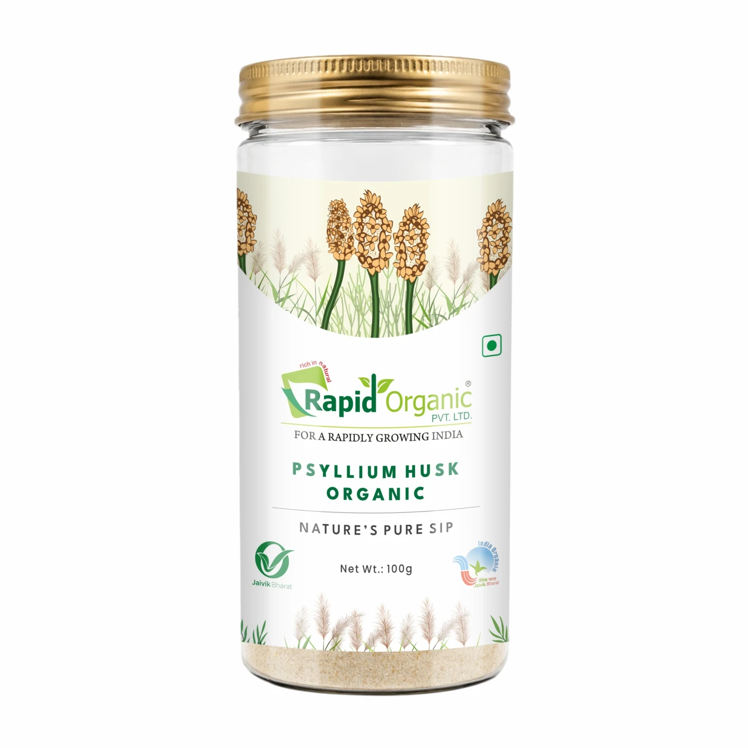 Organic (Isabgol) Psyllium Whole Husk Powder - 100g, With Dietary Fiber, Supports Heart Health & Digestive System, Gluten Free, Non-GMO Project Verified, NPOP & USDA Certified