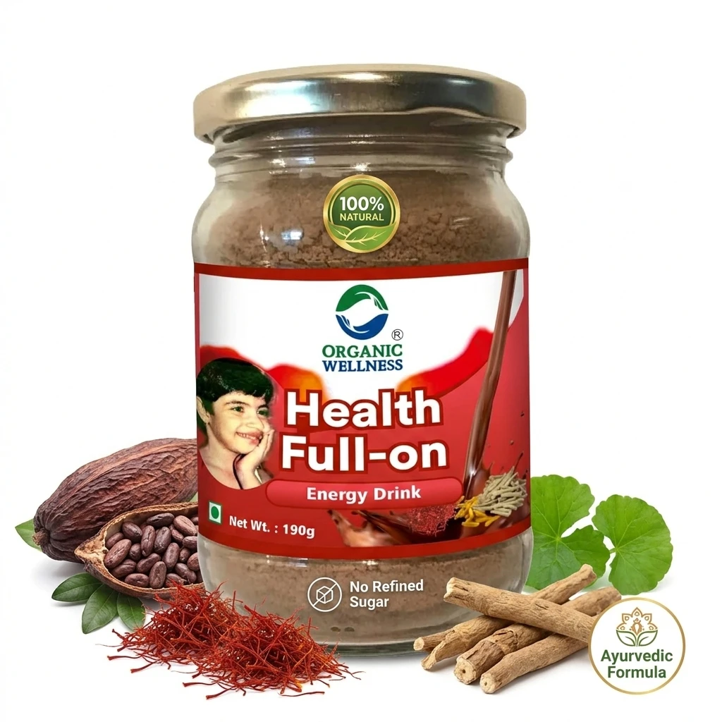 Organic Wellness Health Full On || Chocolate Nutrition Health Drink || For Physical Growth, Bone & Muscle Growth, Brain Health || 190 Gram Bottle