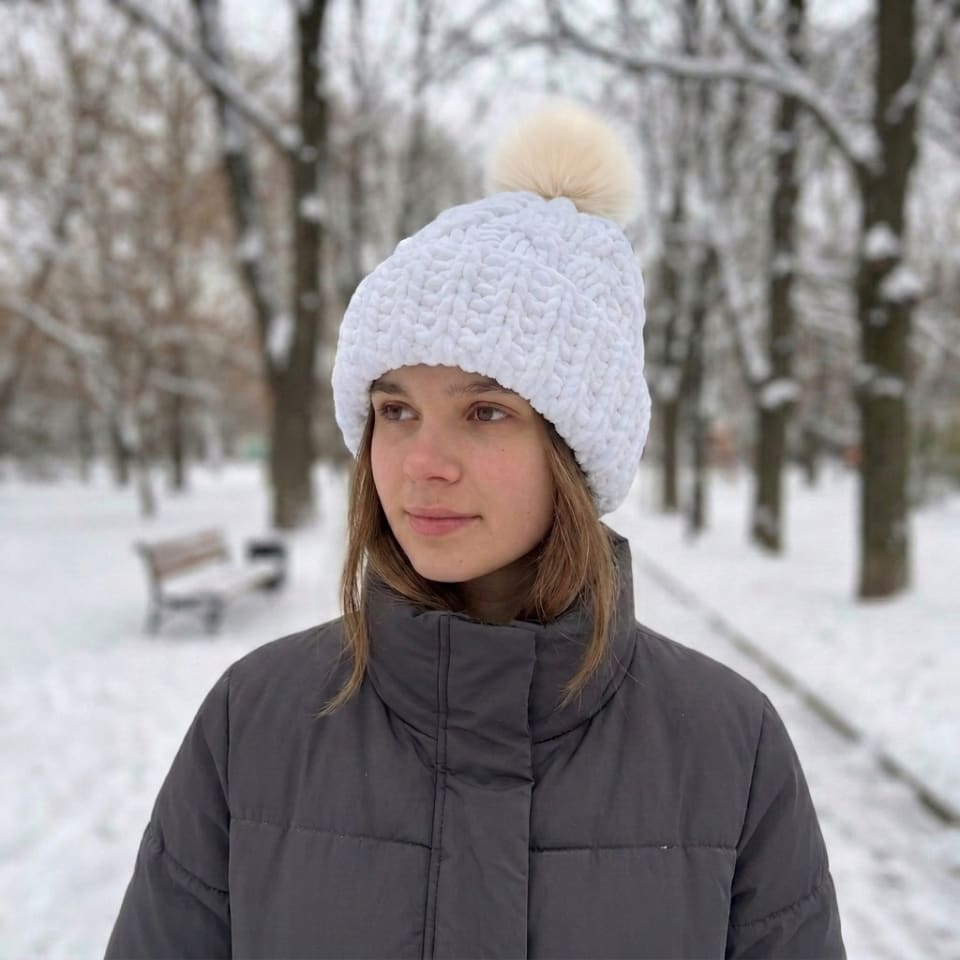 Шапка Косичка з помпоном