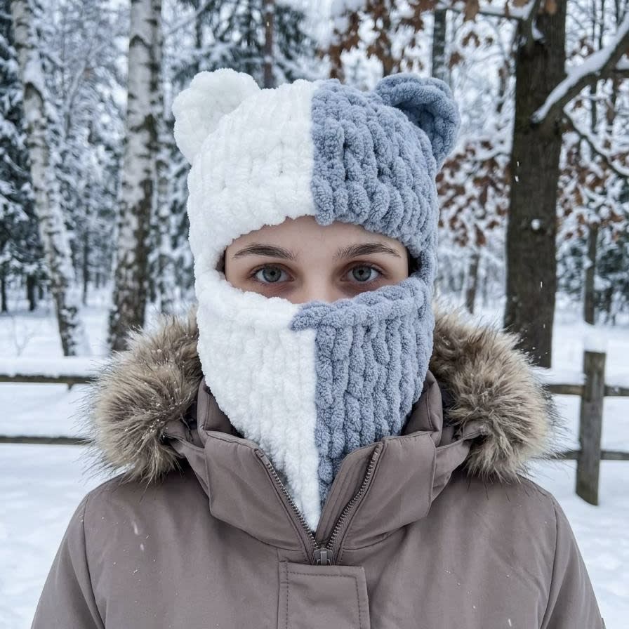 Плюшева балаклава Ведмедик (двоколірна)