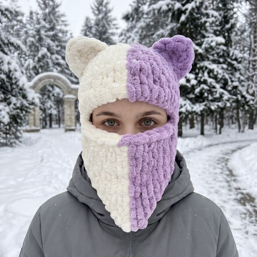 Плюшева балаклава Котик (двоколірна)