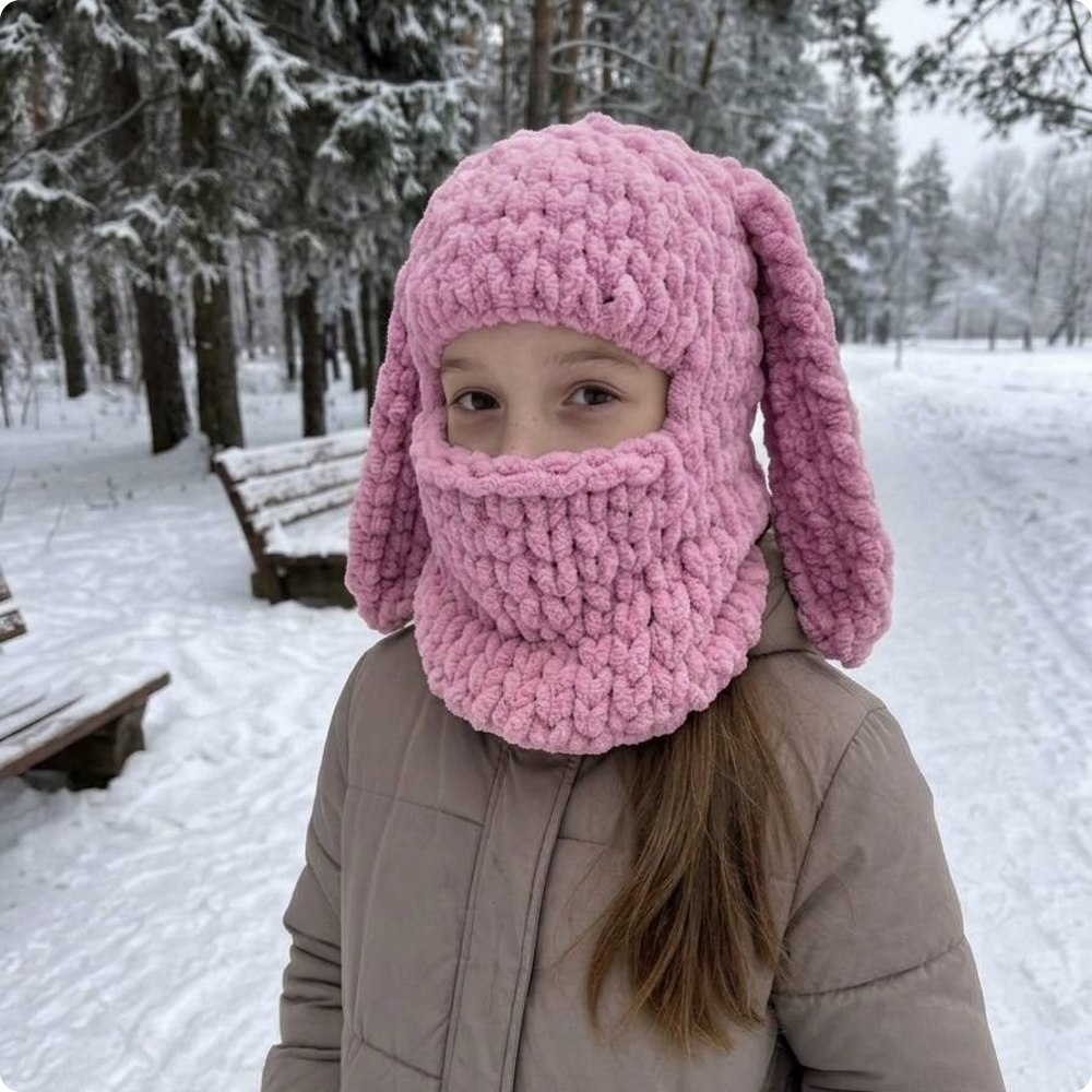 Плюшева балаклава Зайчик, колір Суха троянда — фото 1