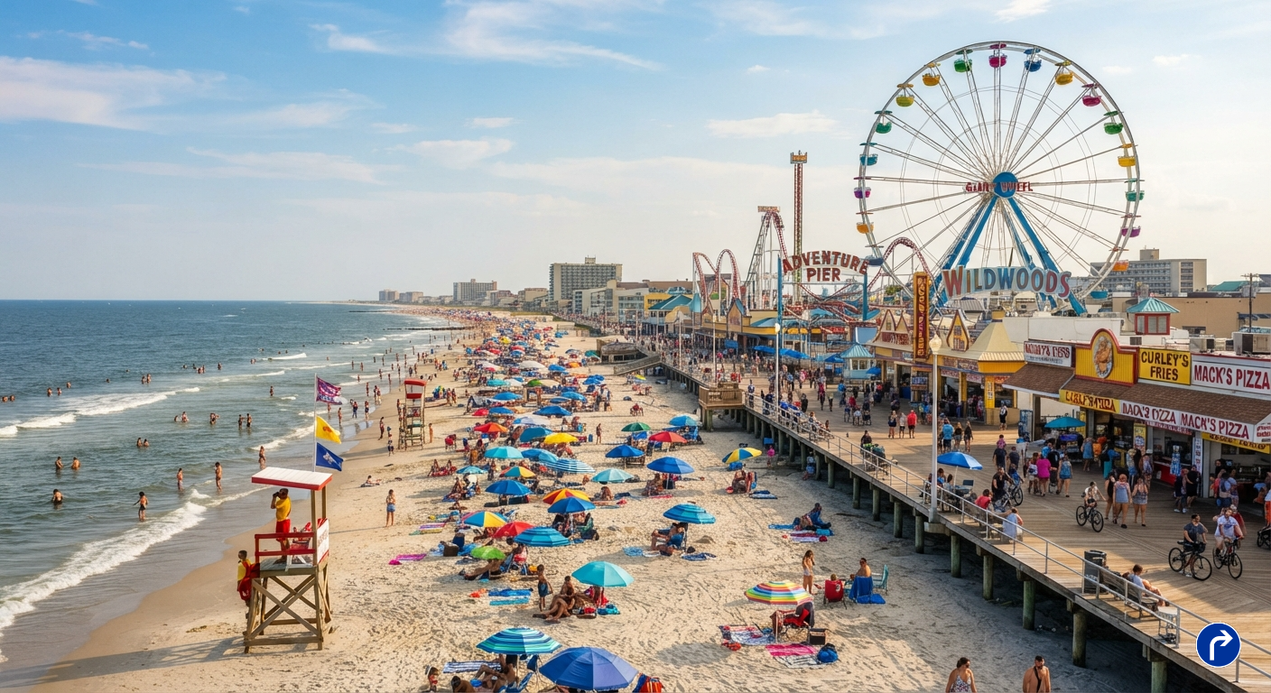 Free beach in Wildwood, New Jersey, near the boardwalk