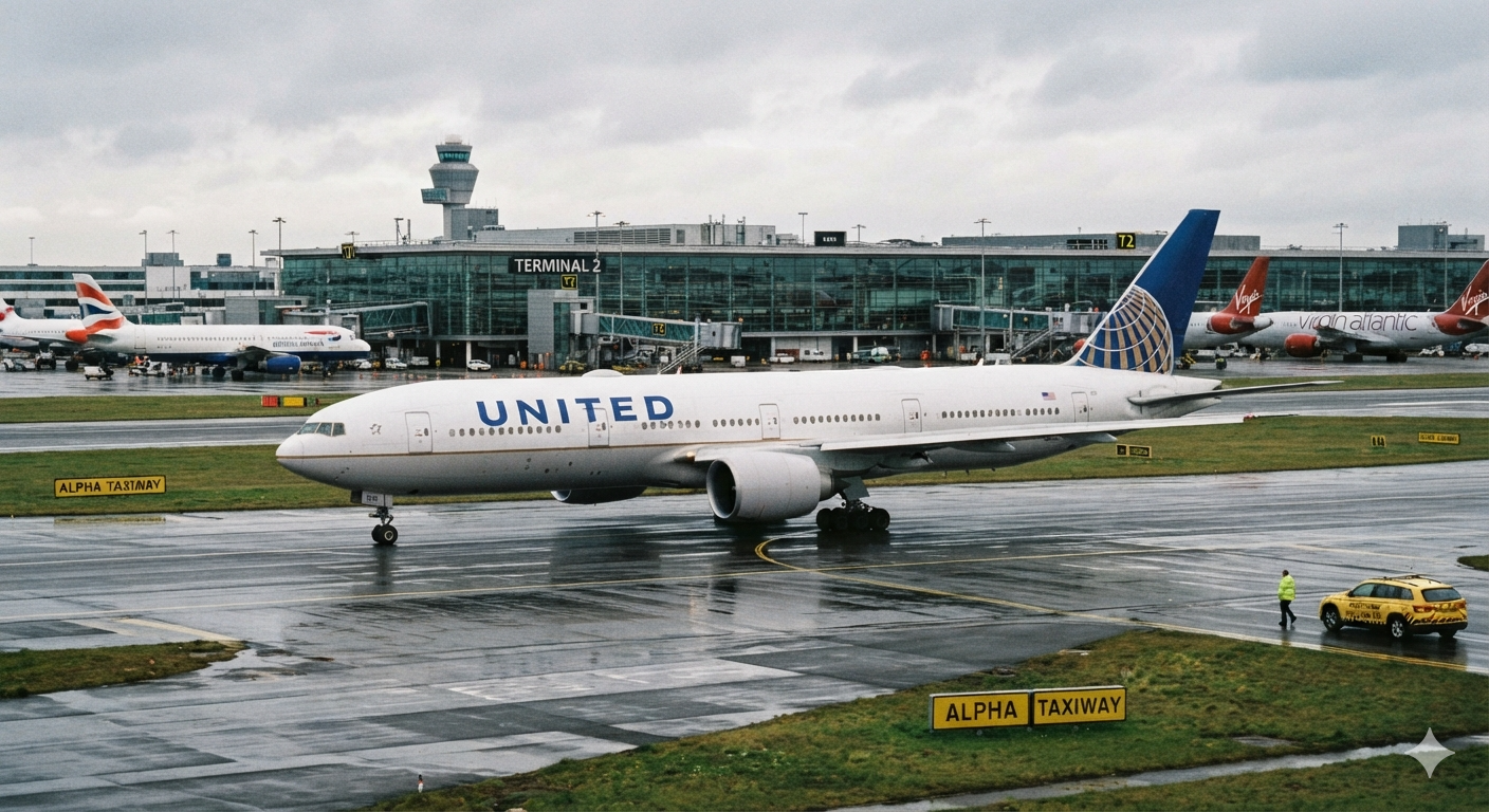 United Airlines Flight UA770 emergency diversion route from Barcelona to London Heathrow