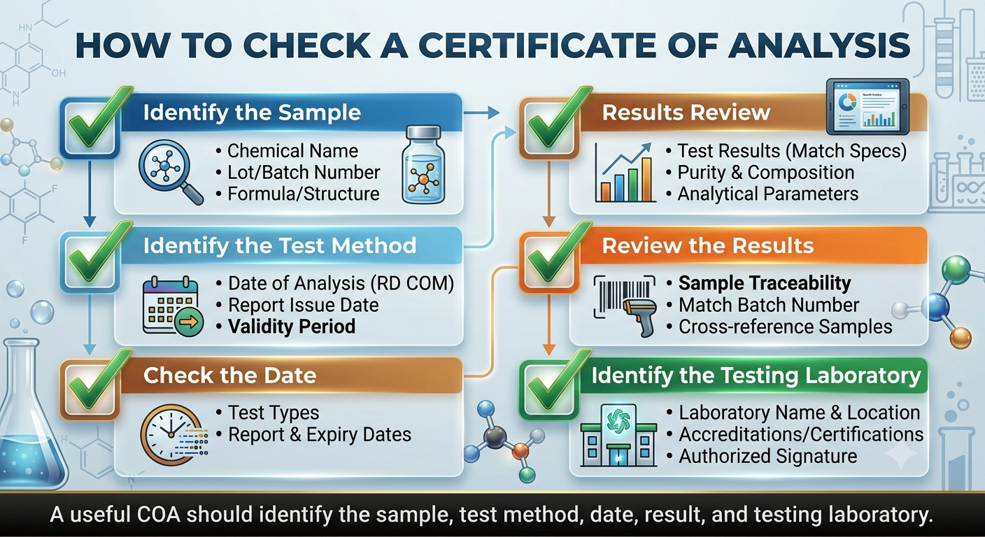 Checklist for reviewing a research chemical certificate of analysis