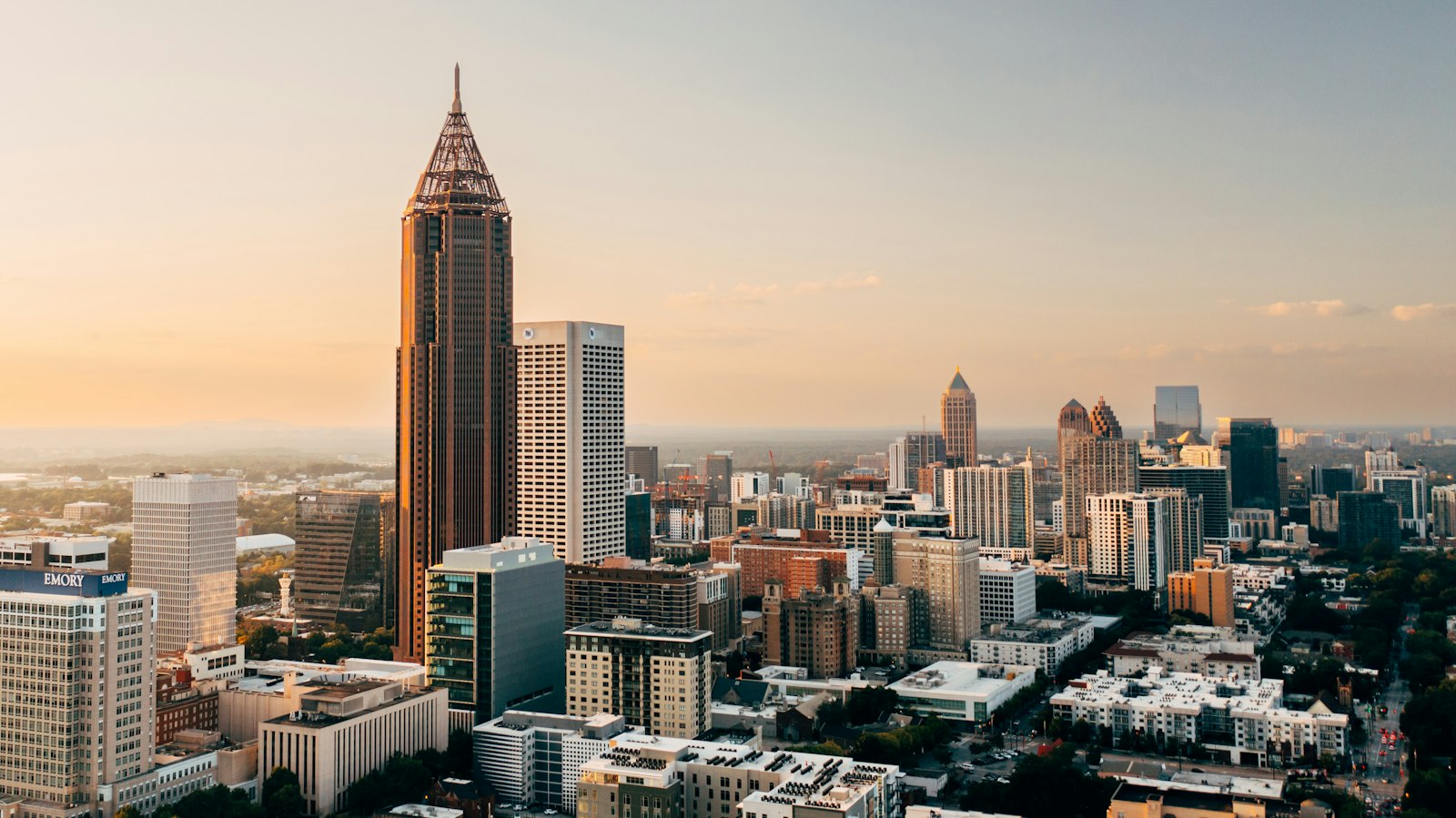 Downtown Atlanta skyline with tall office buildings under a clear sky