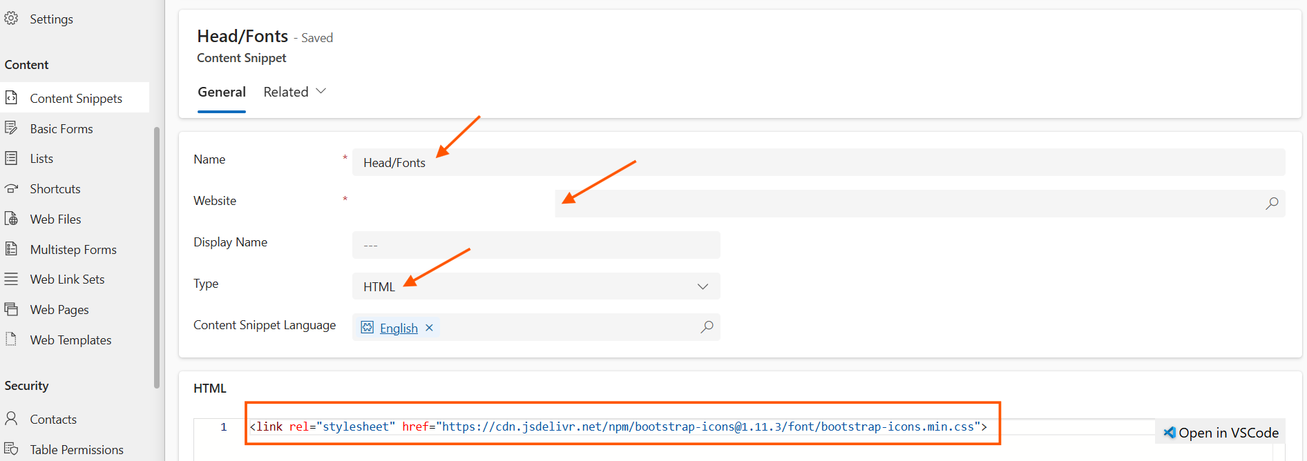 This image is a screenshot of content snippet that's pre-populated with values