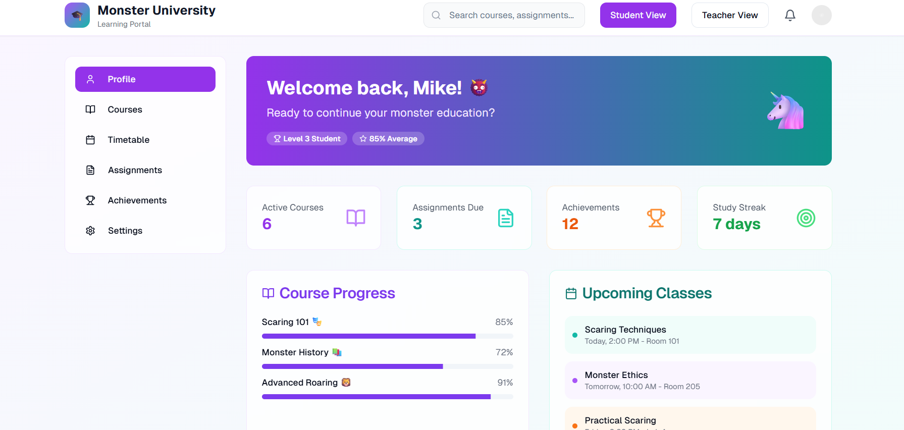 AI generated image of a monsters university dashboard