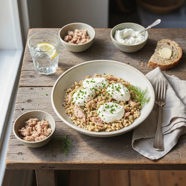 Byggröt med kvarg och tonfisk
