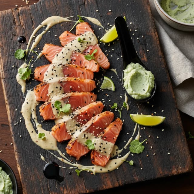 Laxtataki med Miso-emulsionen och Wasabikrämen