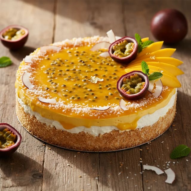 Mango- och passionsfruktstårta