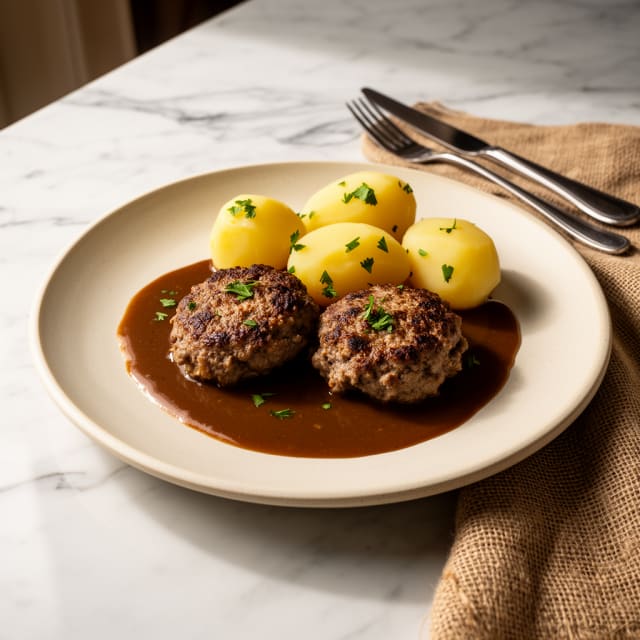 Dragonbiffar med Brunsås och Kokt Potatis