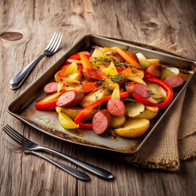 Sheet Pan Falukorv med Ugnsrostade Potatisar och Grönsaker