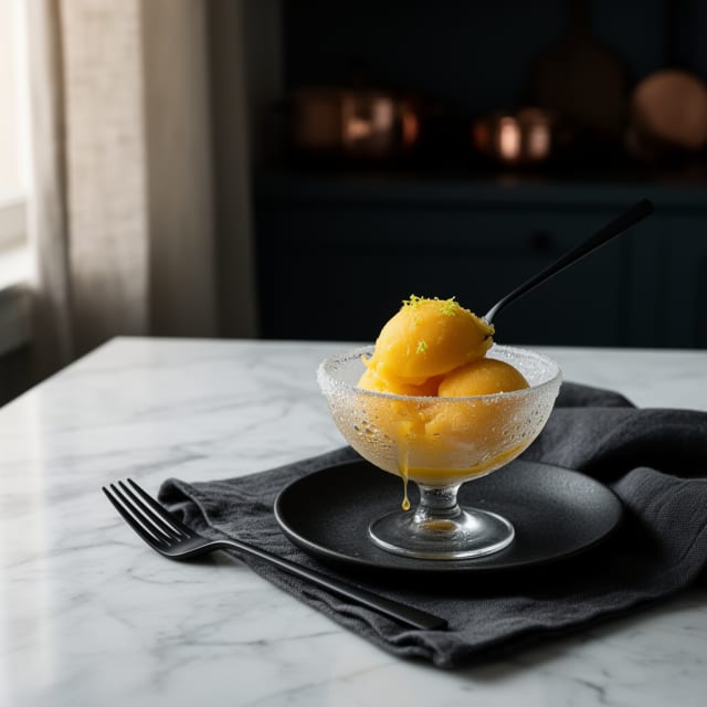 Mangosorbet med lime och ingefära