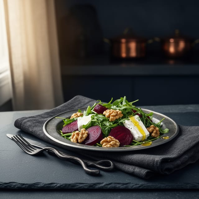 Rödbets- och getostsallad med honungsrostade valnötter