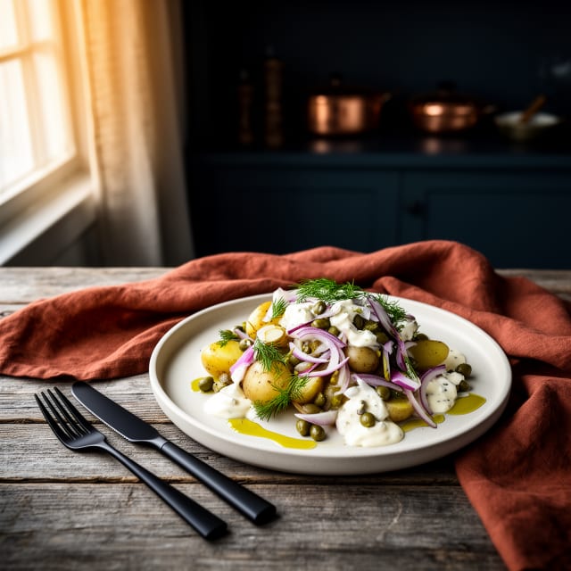 Svensk potatissallad med dill, kapris och senapscrème