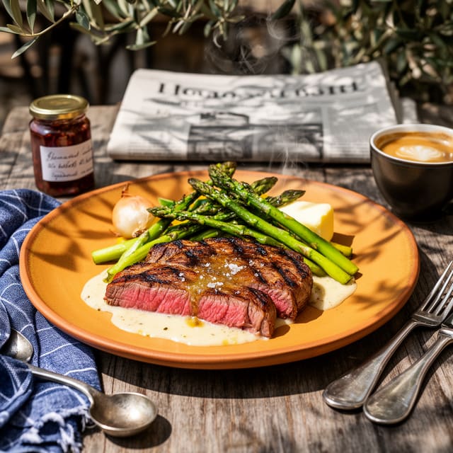 Grillad picanha med rökt smörsås och kolgrillad sparrissallad
