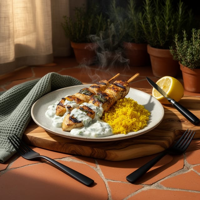 Grillade kycklingspett med yoghurt och citron