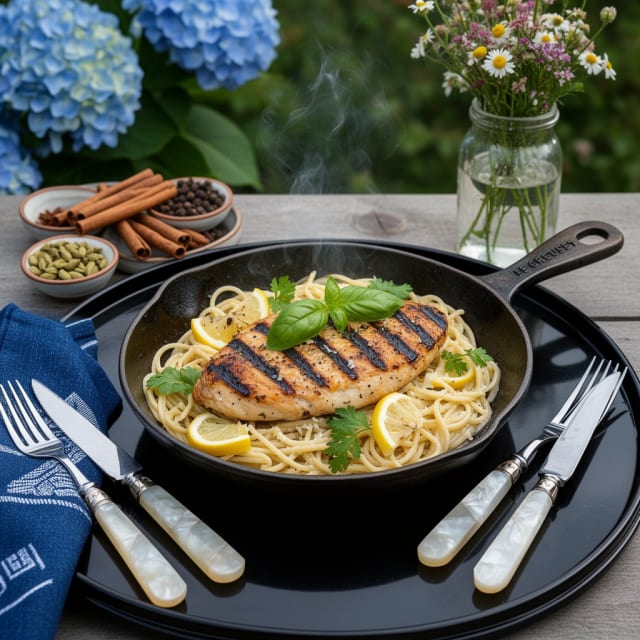 Grillad kycklingfilé med krämig citronpasta