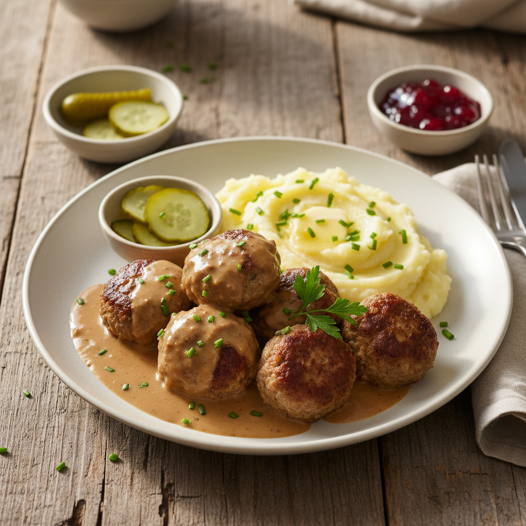 Klassiska Köttbullar med Krämig Gräddsås och Potatispuré