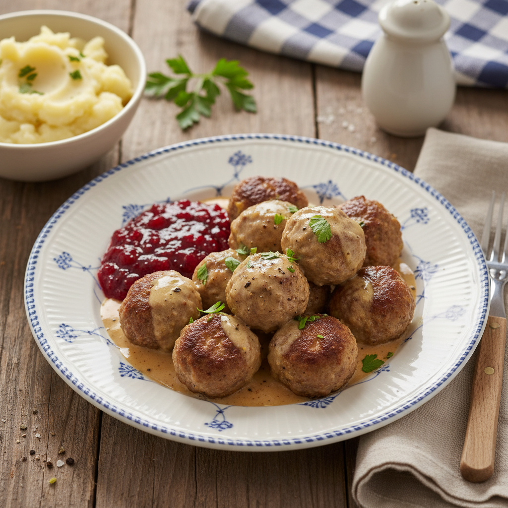 Svenska Köttbullar med Gräddsås och Lingonsylt