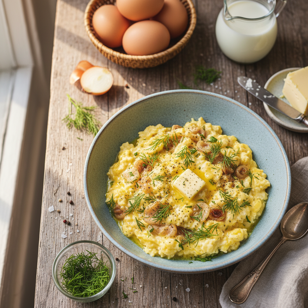 Krämig Äggröra med Schalottenlök och Dill