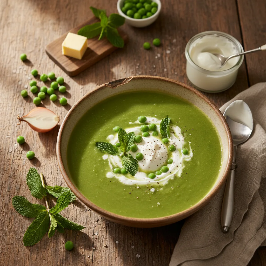 Ärtsoppa med mynta och crème fraiche