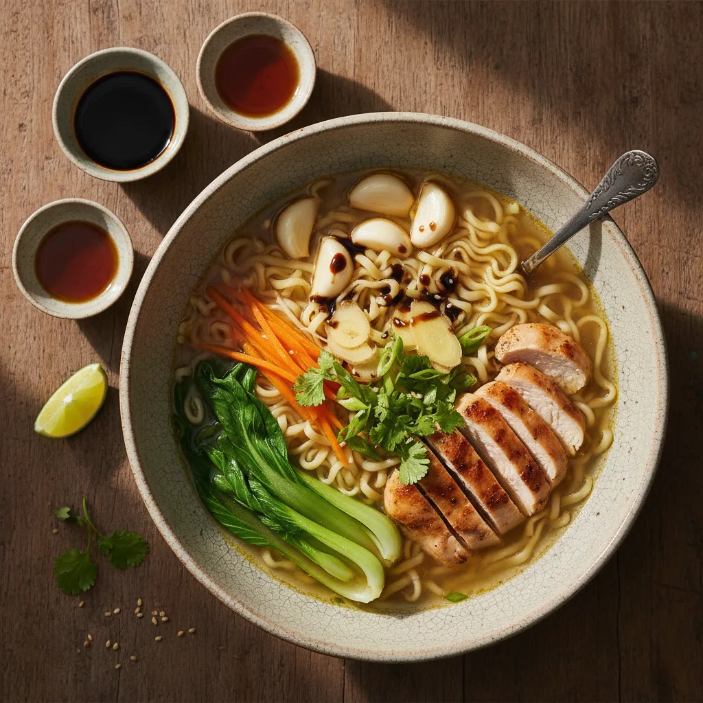 Asiatisk Nudelsoppa med Kycklingbuljong