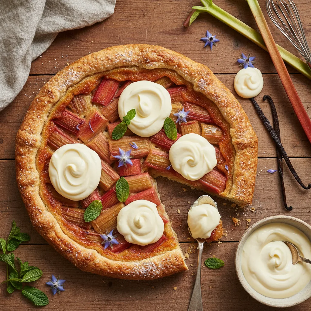 Brynt Smör- och Rabarbertårta med Len Vaniljkräm