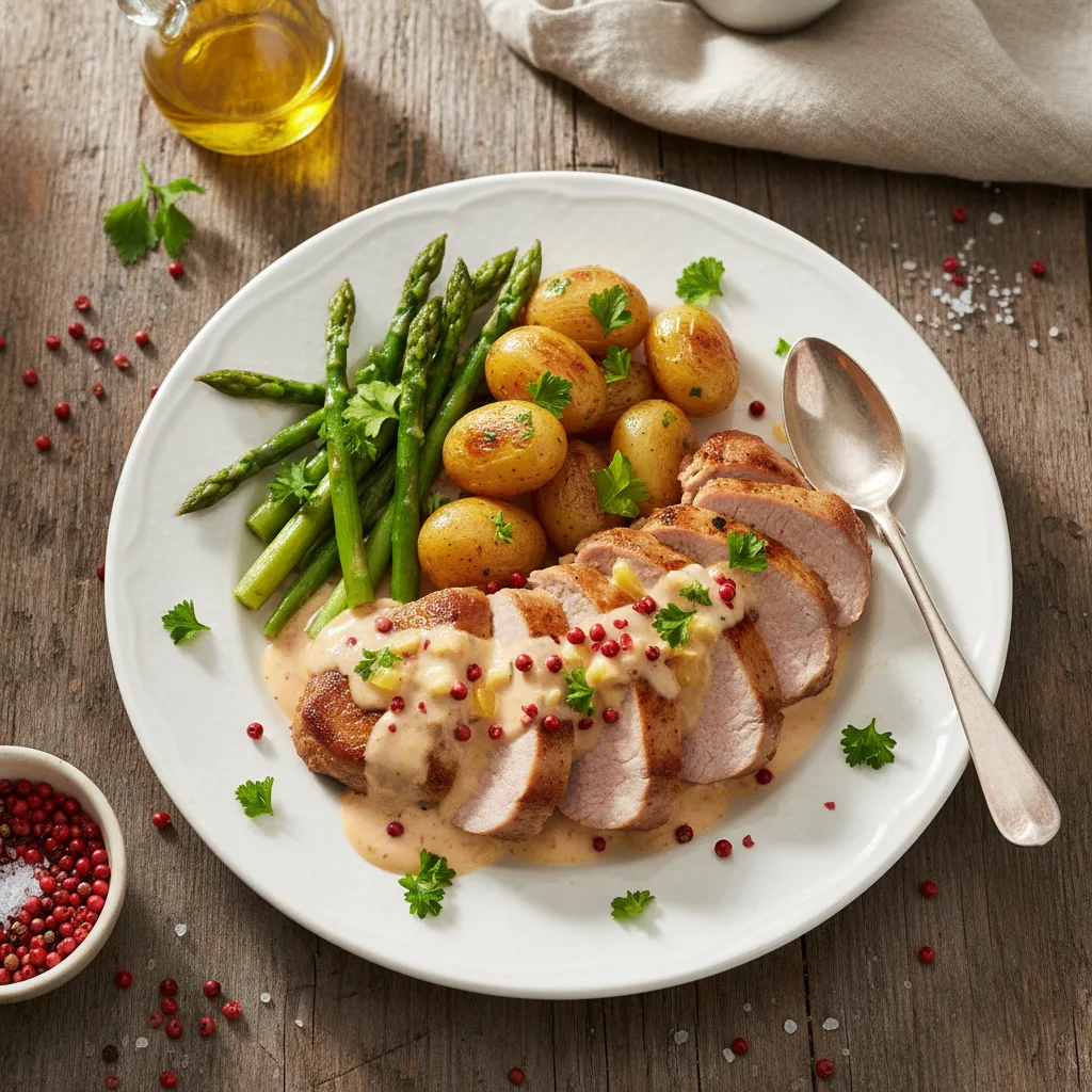 Fläskfilé i Rosépepparsås