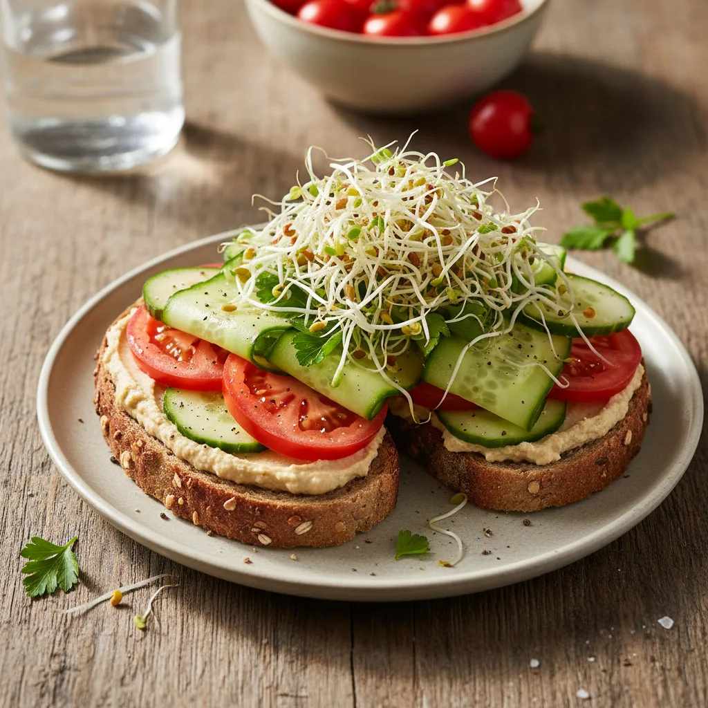 Fullkornsmacka med hummus och grönsaker