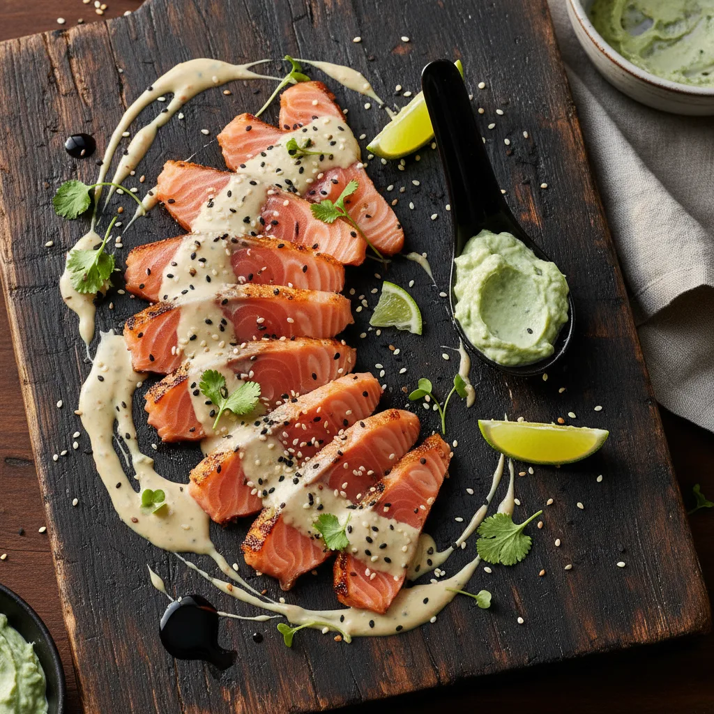 Laxtataki med Miso-emulsion och Wasabikräm