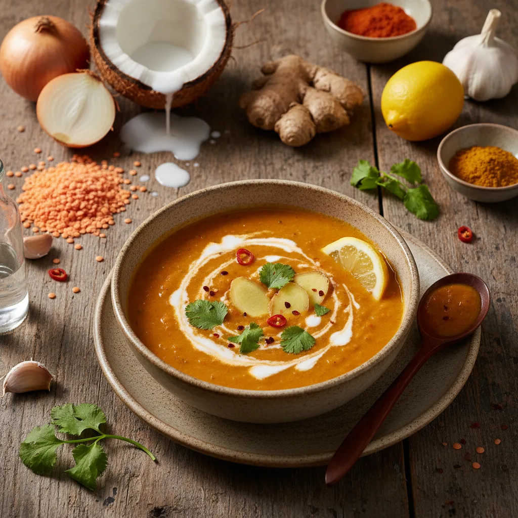 Linssoppa med Kokos och Ingefära