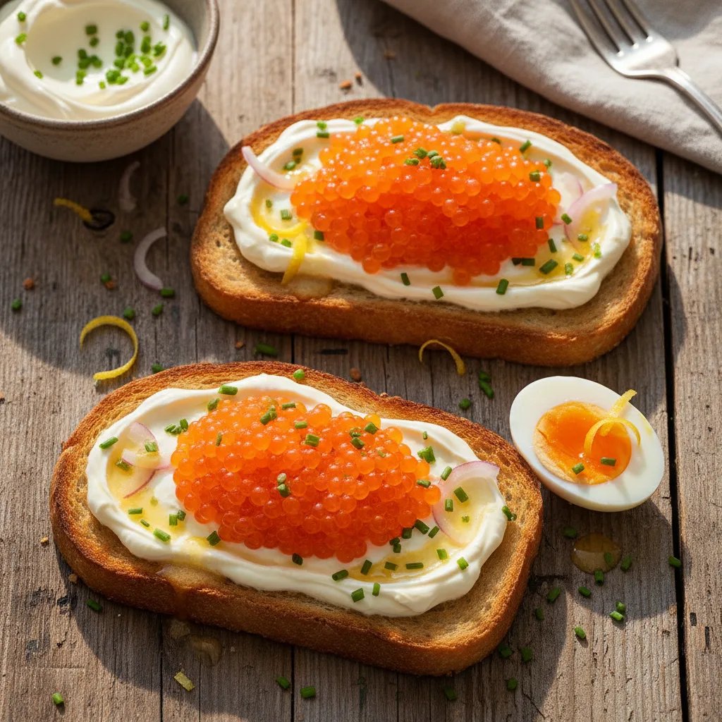 Löjromstoast med Brynt Smör, Citron och Gräslök