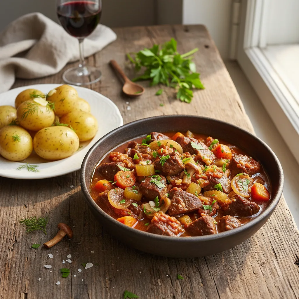 Mustig Hjärtgryta med Kokt Potatis