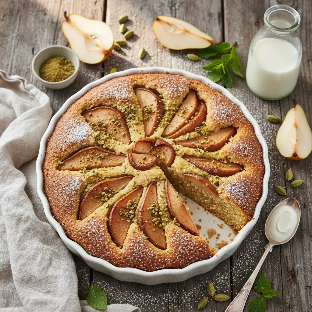 Pärontårta med kardemumma