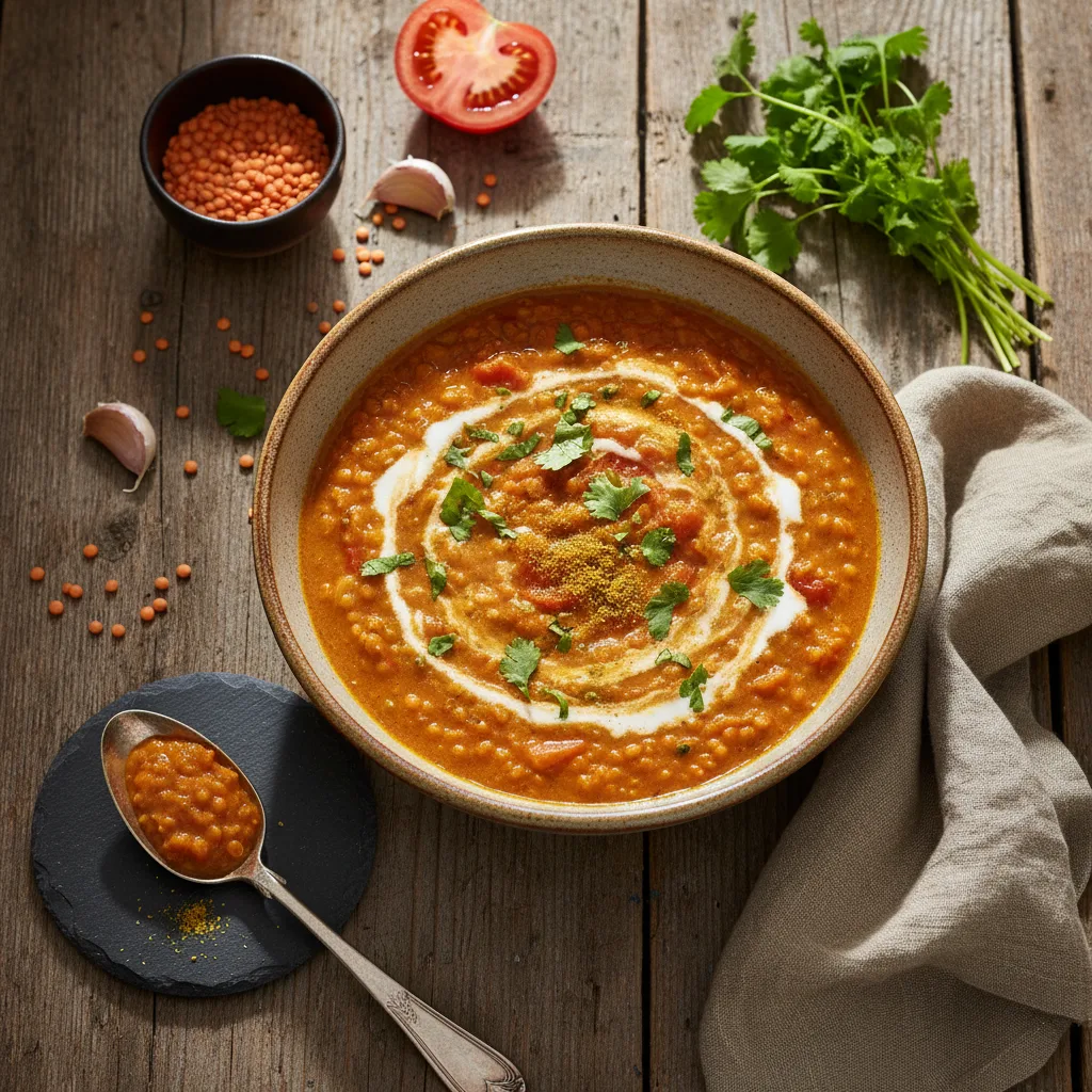 Röd linsgryta med kokosmjölk och koriander