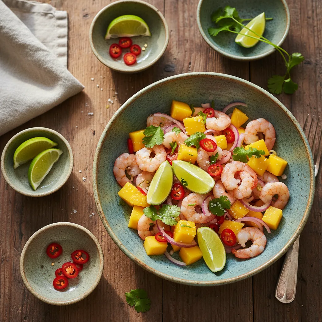 Rökta räkor med mangosalsa