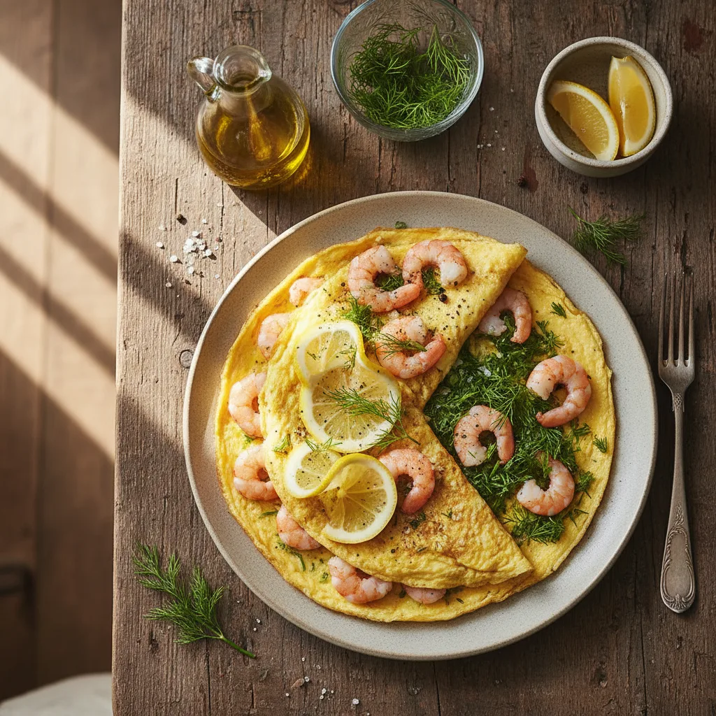 Skaldjursomelette med dill och citron