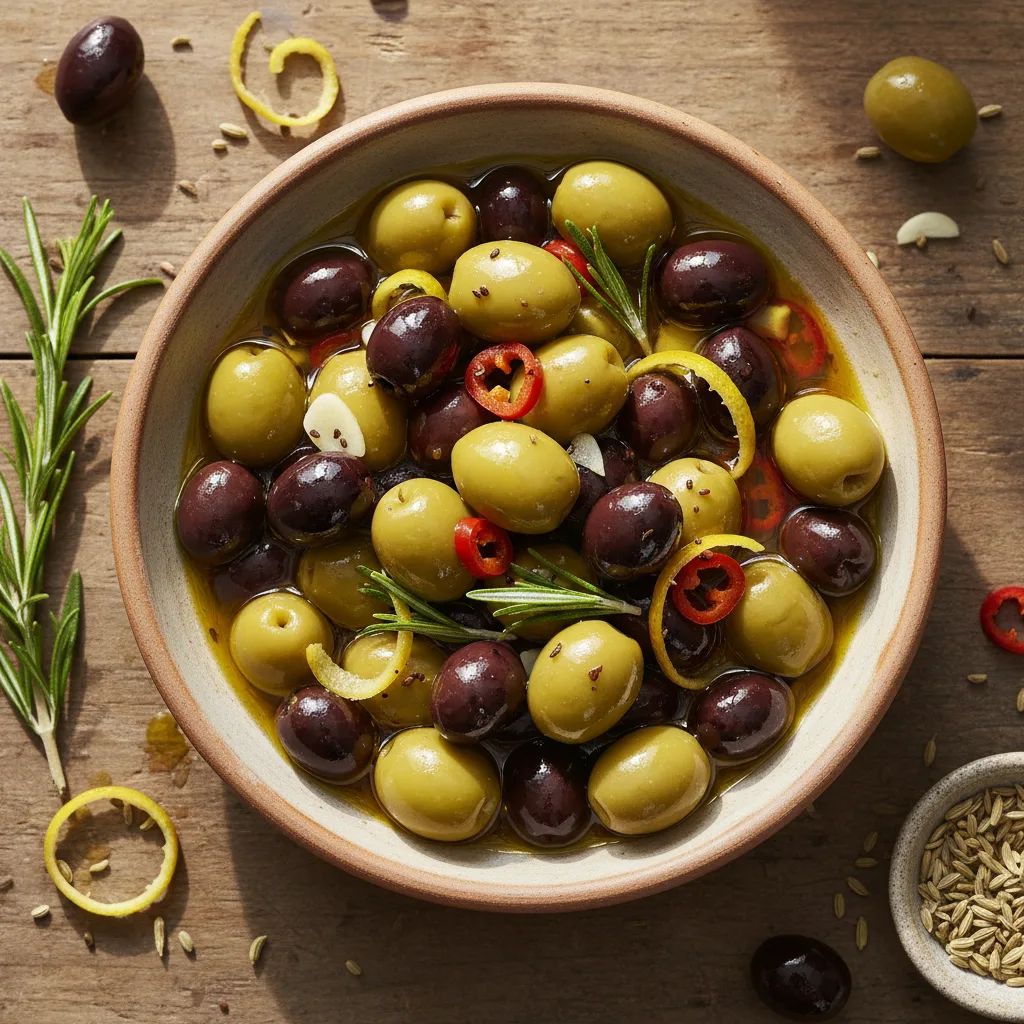 Vitlöksmarinerade oliver