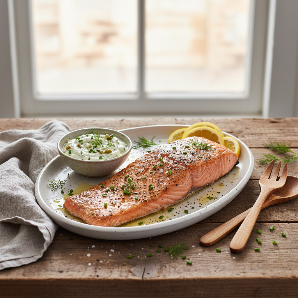 Saftig lax från grillen med klassisk remouladsås