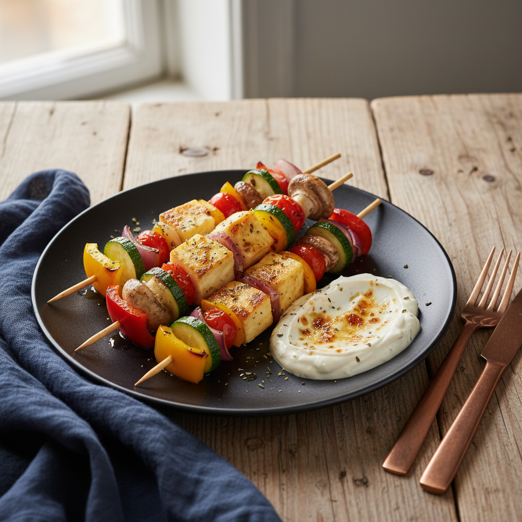 Smakrika grillspett med halloumi och grönt